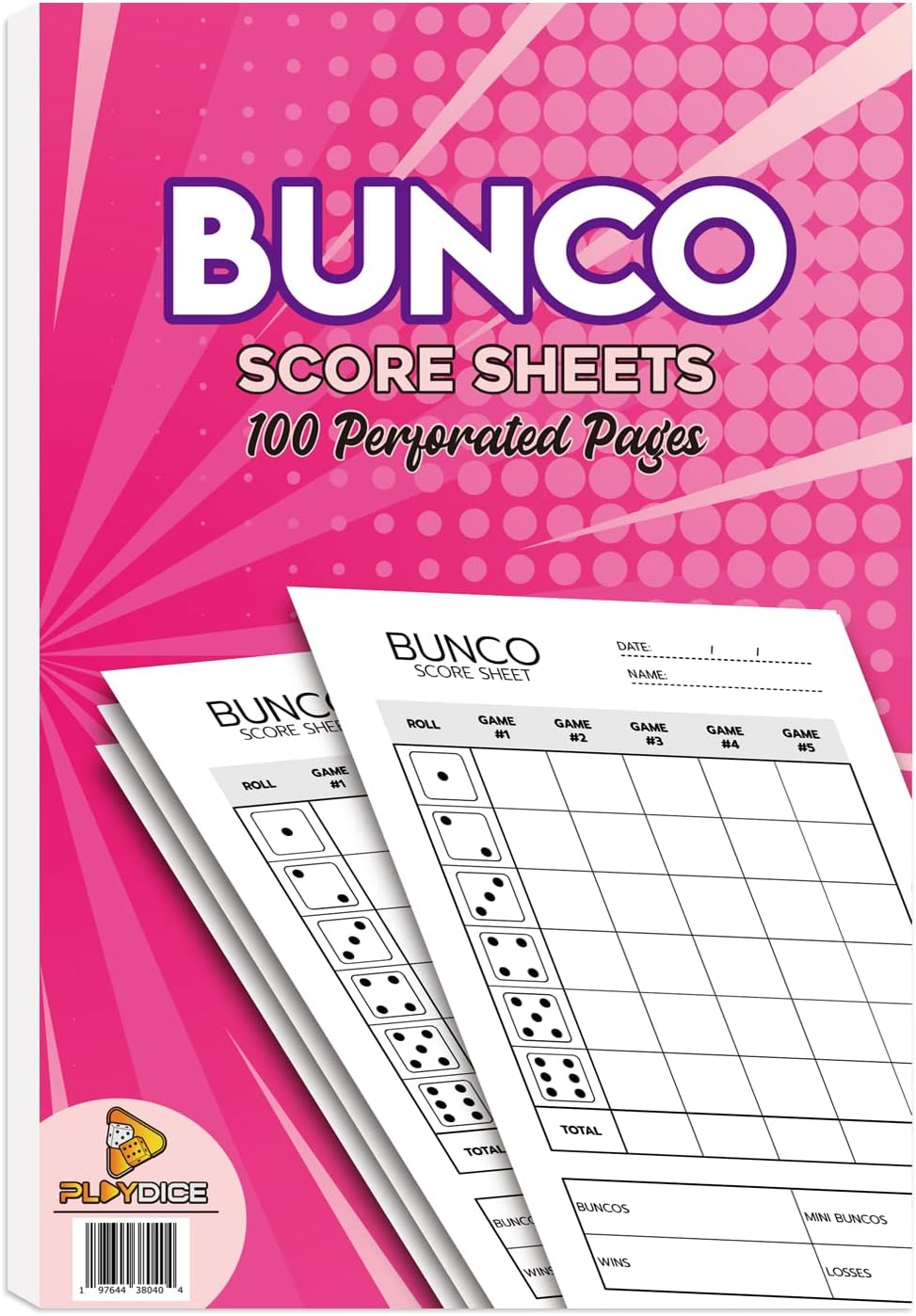 PlayDice Bunco Score Sheets: 100 Single Side Large Print Score Sheets with Perforation, Perfect Addition to Your Bunco Game Kit and Bunco Party Supplies