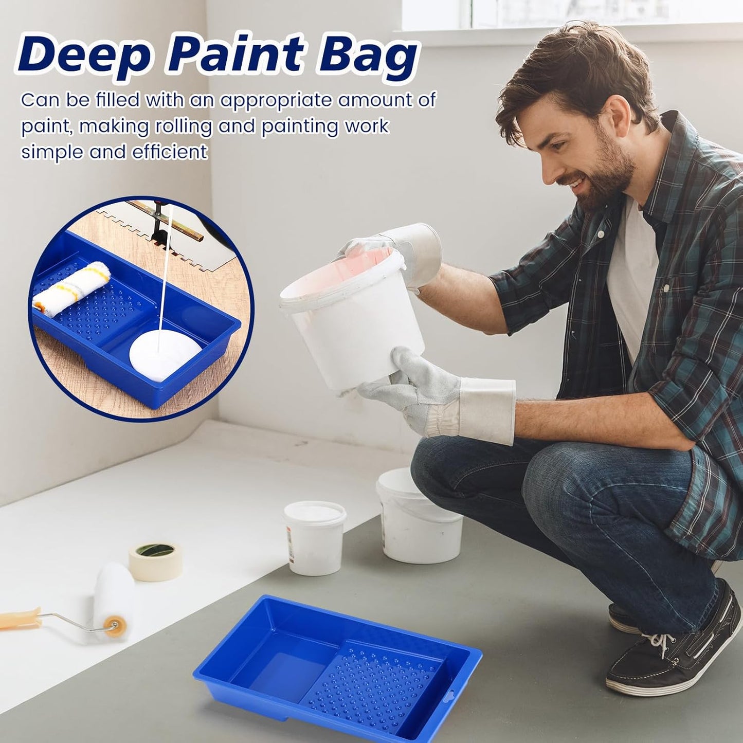 Ripeng 30 Pack 4 Inch Paint Tray Bulk Plastic Paint Roller Tray Small Painting Pan with Deep Pocket and Textured Ridge Reusable Trays Suitable for 4" Painting Rollers for Home Wall Decor(Blue)