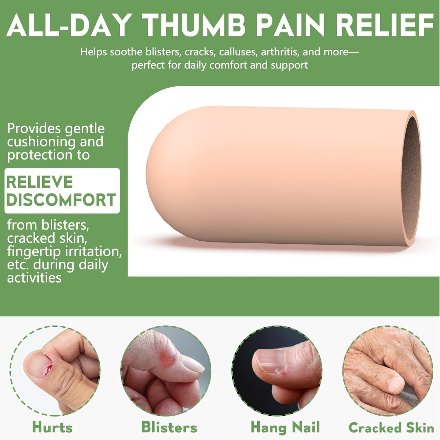 Gel Finger Cots for Thumbs, 10 Pcs Silicone Finger Caps, Rubber Finger Protector Covers for Trigger, Arthritis, Cracking, Peeling, Hangnail, Callus and Pain Relief, (Nude, Medium)