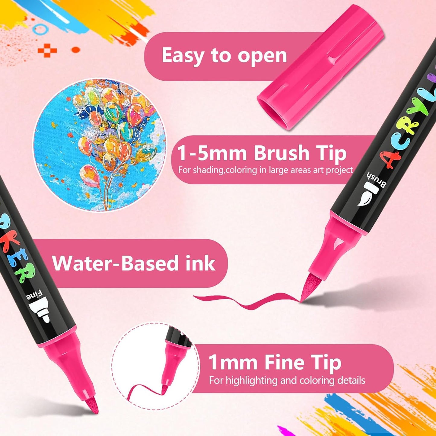 IVSUN Acrylic Paint Pens, 100 Colors Dual Tip Paint Markers with Fine Tip and Brush Tip Pens for Stone, Wood, Canvas, Calligraphy, Ceramic, Metal, Glass, Rock Painting, DIY Crafts Art Supplies Kit