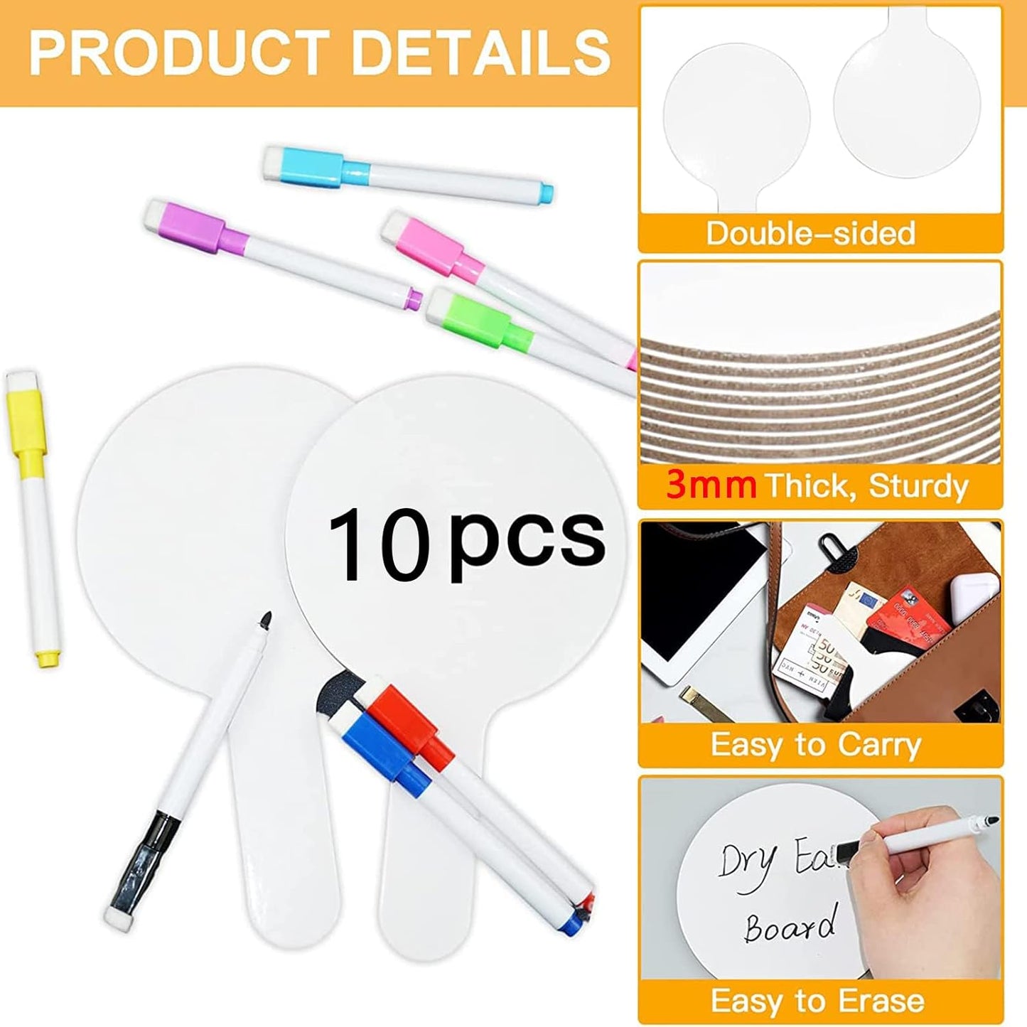 18Pcs Dry Erase Answer Paddles with Markers Thickened Handheld Double Sided Paddles Mini White Boards Small Dry Erase Signs Auction Paddles for Students Classroom Bidding Voting Games