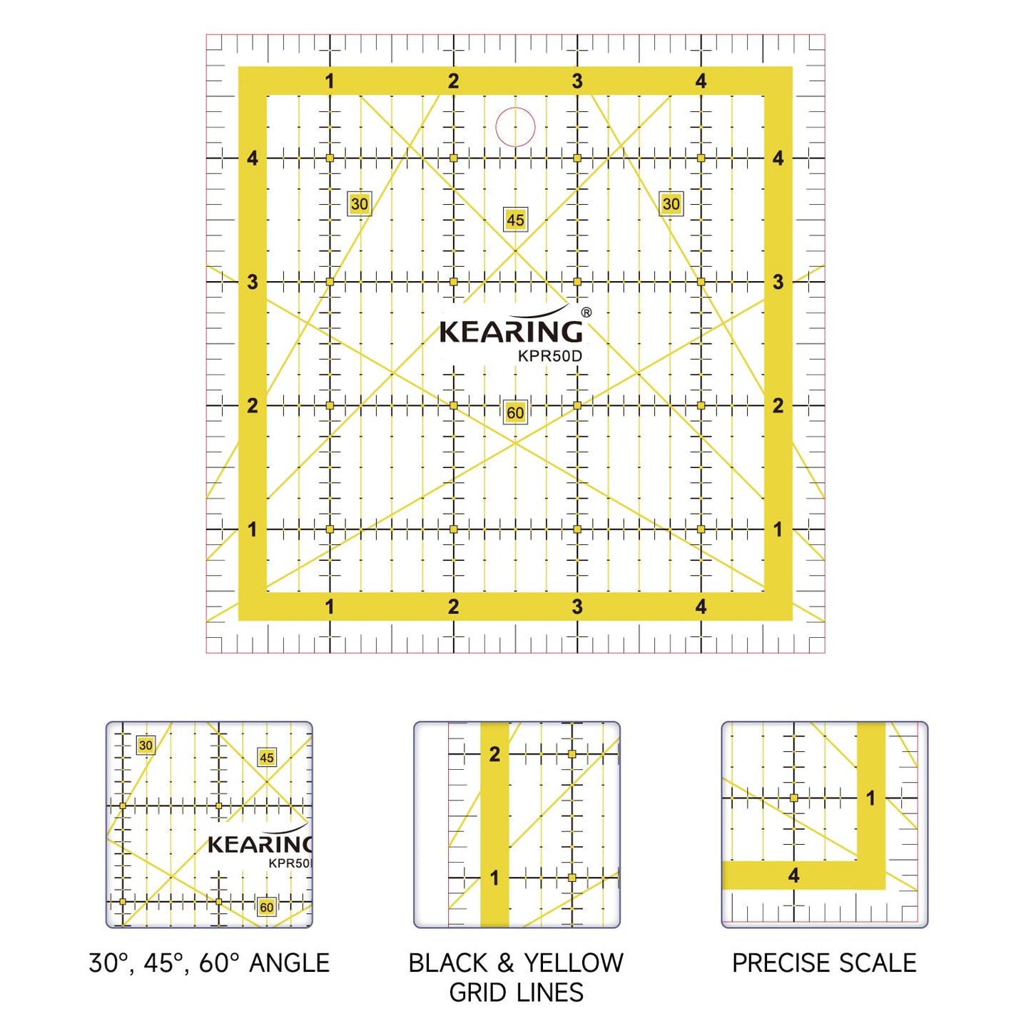 KERING Patchwork Quilting Ruler - 5x5 inch Non-Slip Acrylic Square Ruler for Foundation Paper Piecing, Bias Strips & Rotary Cutting, Durable Quilter's Tool with Anti-Slip Backing