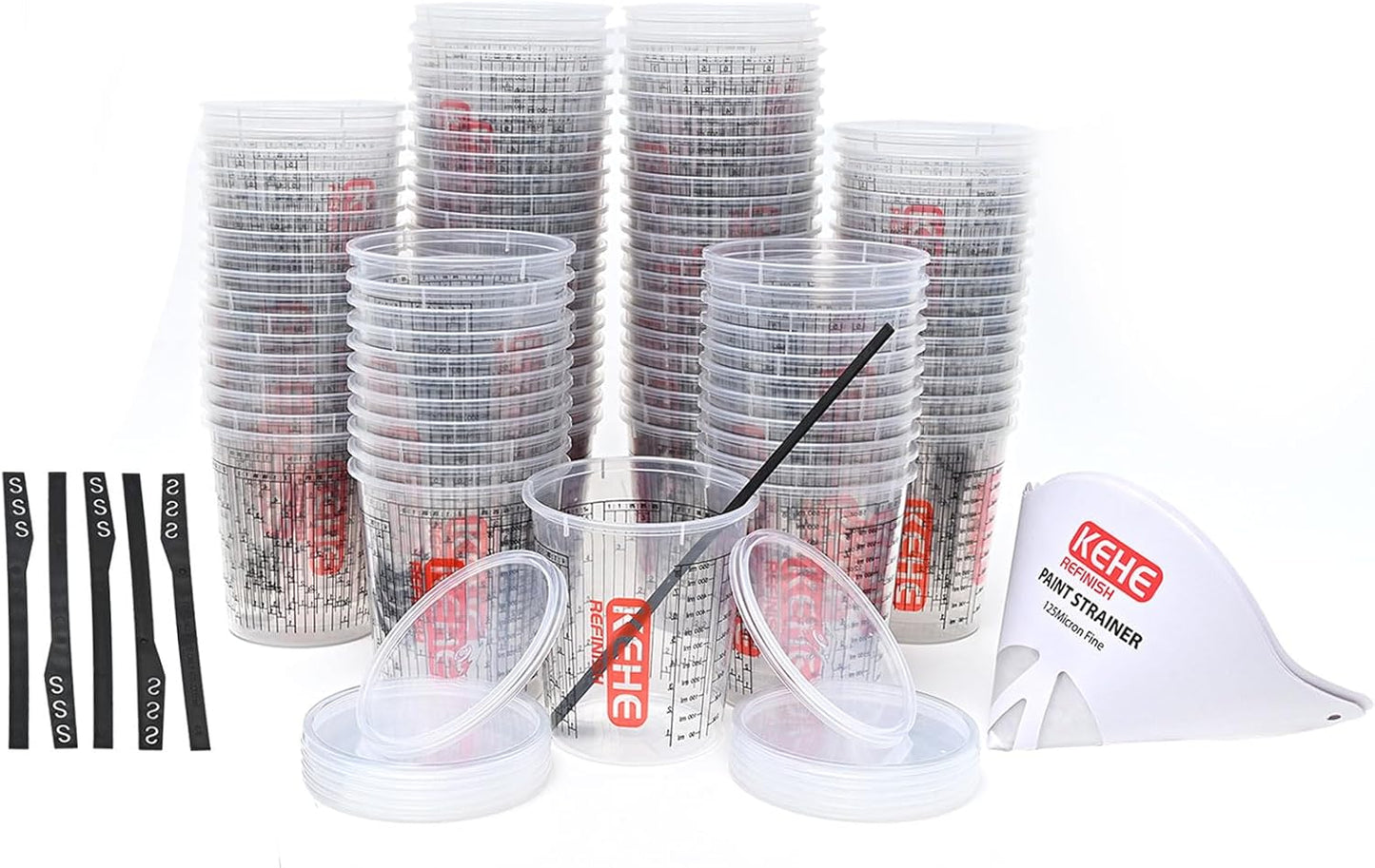 100 Pack Paint Mixing Cups by KEHE REFINISH,18 oz (550ml),Disposable or Reusable Plastic Measuring Cups with Lids for Liquids, Paints, Resin, Epoxy, Art,Ratios 1:1,2:1, 3:1, 4:1,5:1,6:1,7:1,8:1