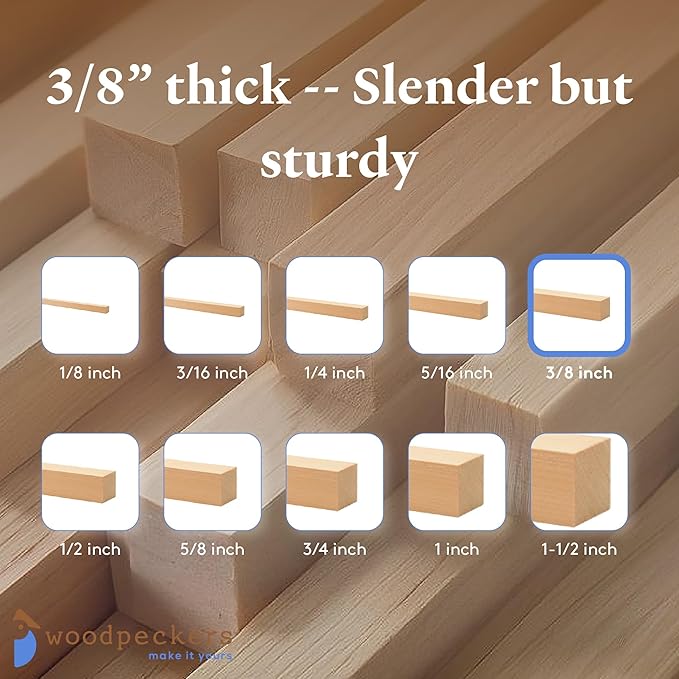 Wood Square Dowel Rods, 3/8-inch x 18-inch, Pack of 50 Wooden Craft Sticks for Crafts and Woodworking, by Woodpeckers
