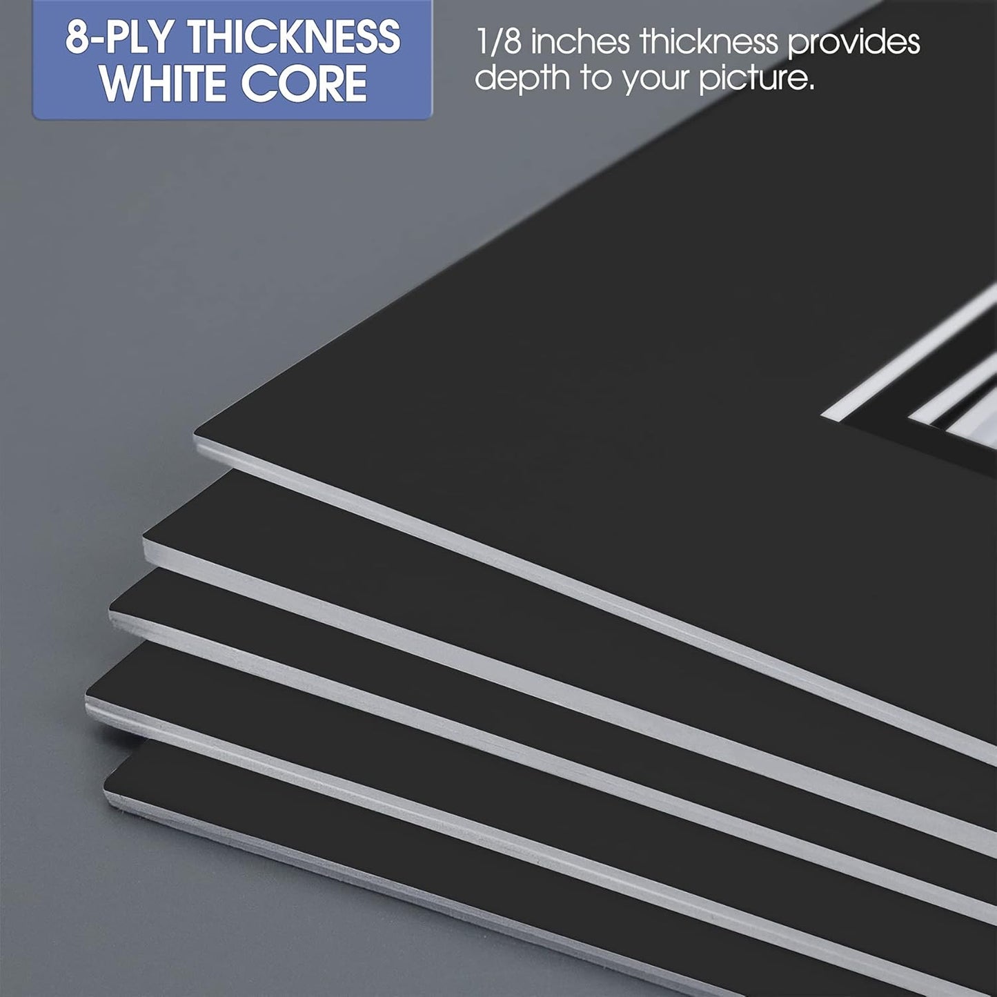 Golden State Art, 11x14 Double Mats for 8x10 - for Photos, Pictures, Frames - Acid-Free, 5 Pack, Black Over Black