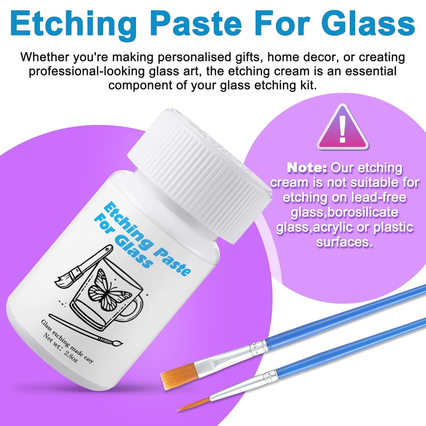 Glass Etch Starter Cream Kit for Intricate Designs Etching Art Cream(2.8 Oz) Etching Paste DIY Art Craft Supplies Create Permanently Stunning Etched Designs for Mirrors Windows Glass