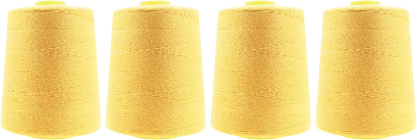 Mandala Crafts 4 Pack of Serger Threads Cones Spools - 20S/2 24000 Yards Polyester Butter Cream Threads for Sergers Machine and Overlock Quilting Sewing Machine