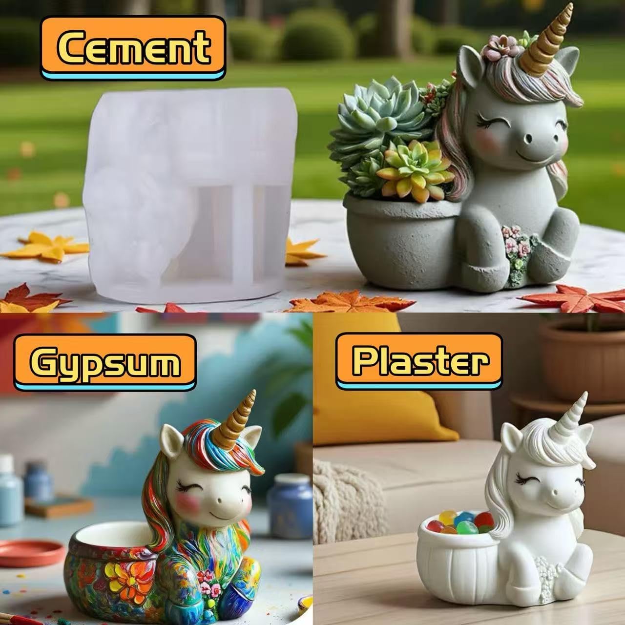 Animal Resin Molds Silicone 3D Cute Unicorn Epoxy Resin Jar Plaster Candle Holder Wax Molds for Candle Making, Art Crafts DIY Unique Display Home Decor