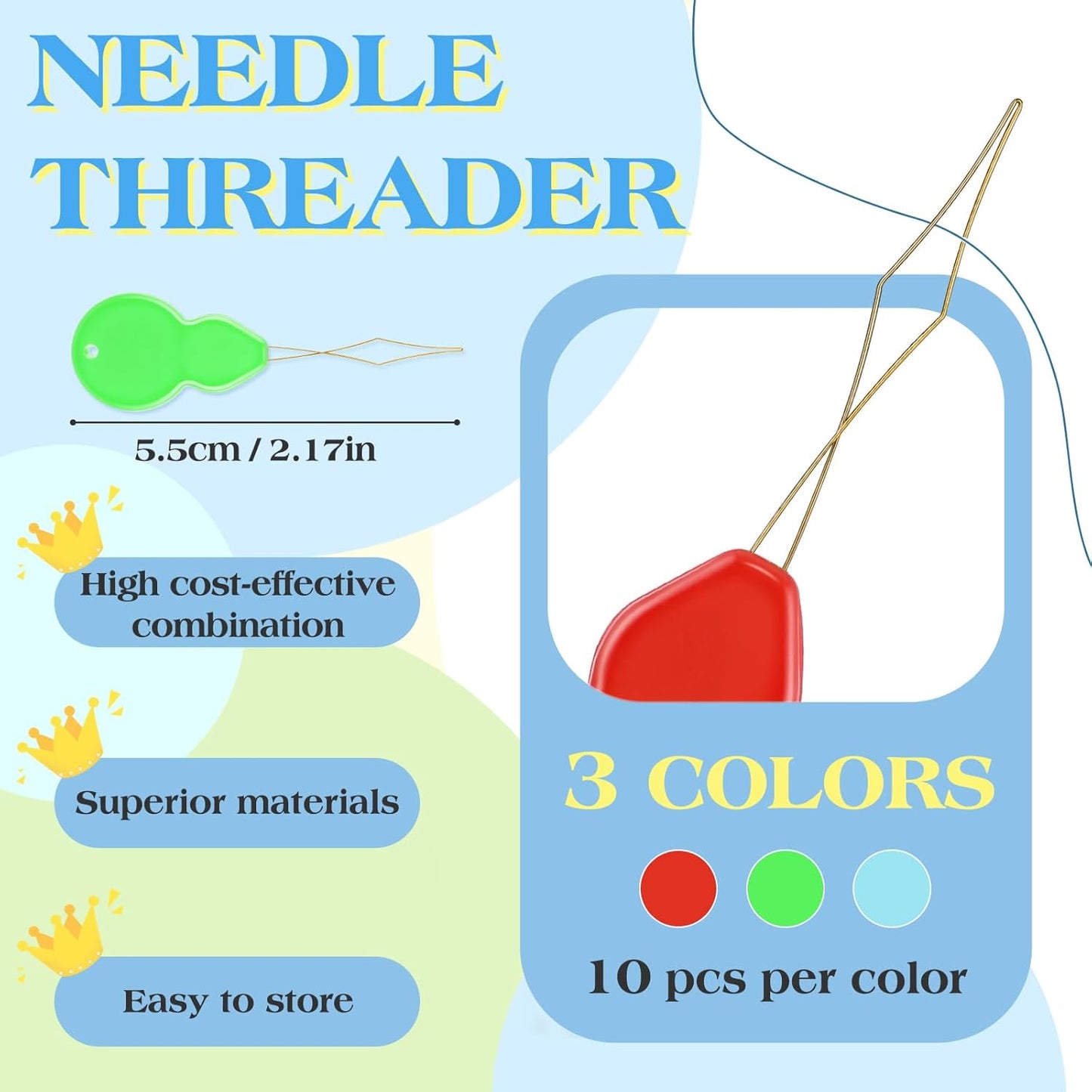 Fteven Needle Threaders, 30Pcs Sewing Needle Threader Gourd Shaped, Embroidery Needle Threader for Hand Sewing and Sewing Machine with Clear Storage Box