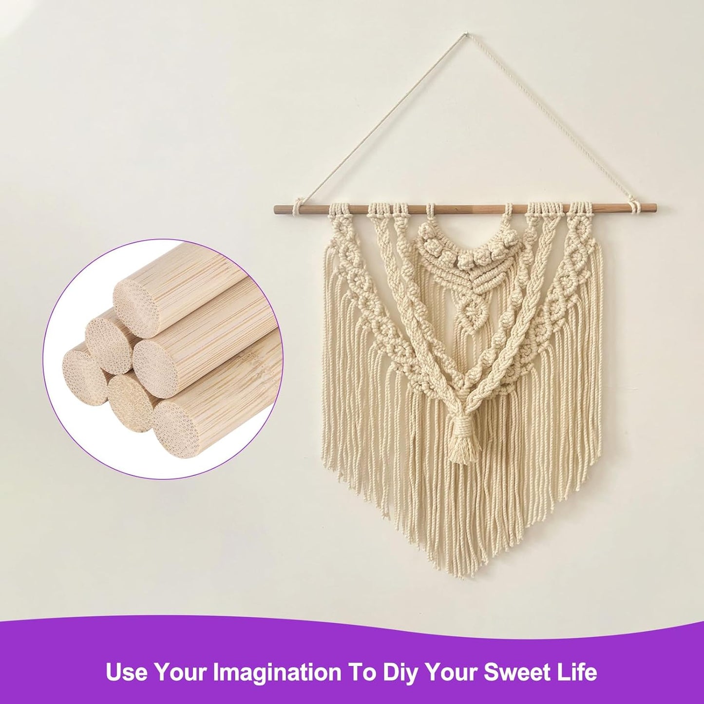 DMiotech 50 Pack 1/2" x 18" Wooden Dowel Rods Unfinished Natural Sticks Wood Craft Sticks for Home Decor Projects and Making DIY Craft,Wood Color