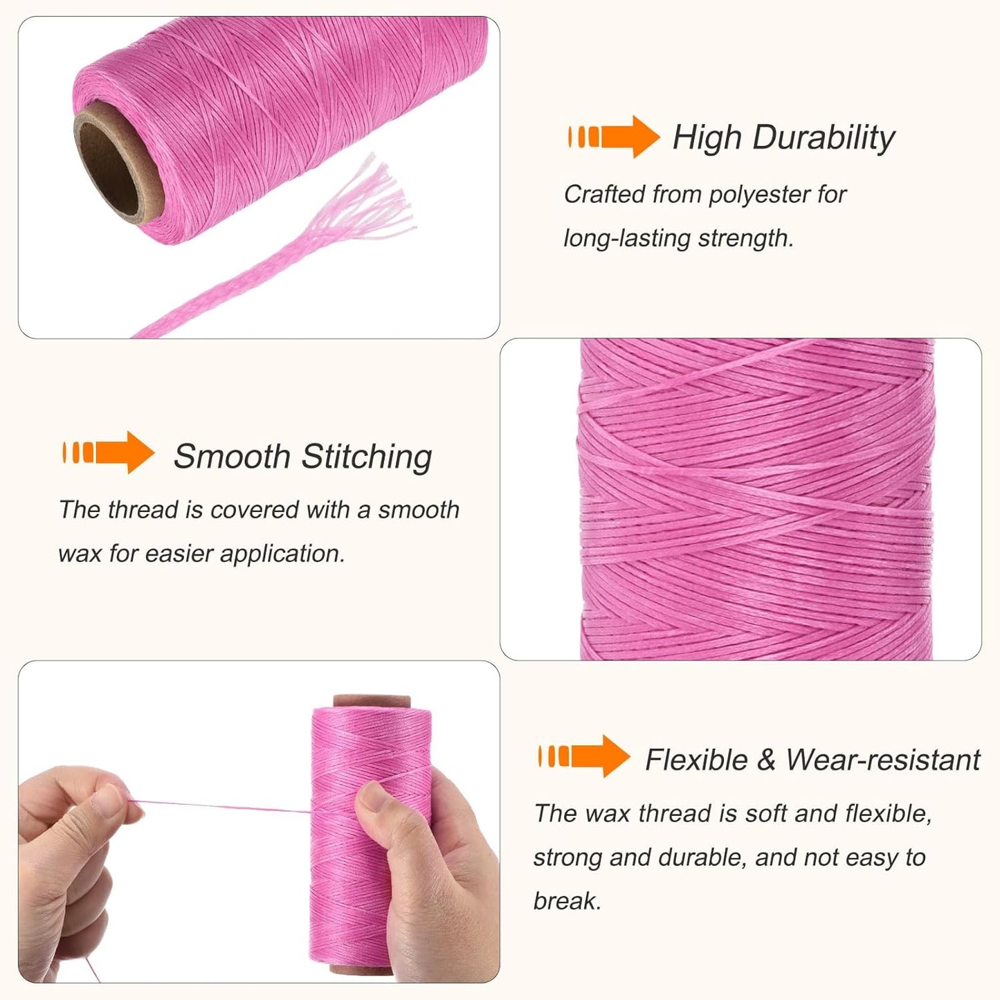 MECCANIXITY Waxed Thread,284 Yard 0.8mm 150D Flat Wax Thread Polyester Waxed String for Leather Sewing Hand Weaving Book Binding Home Decoration,Rose Red