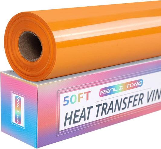 RENLITONG Yellow Orange Iron on Vinyl 12Inch by 50ft Roll HTV Heat Transfer Vinyl for T-Shirt HTV Rolls for All Cutter Machine - Easy to Cut & Weed for Heat Transfer Design