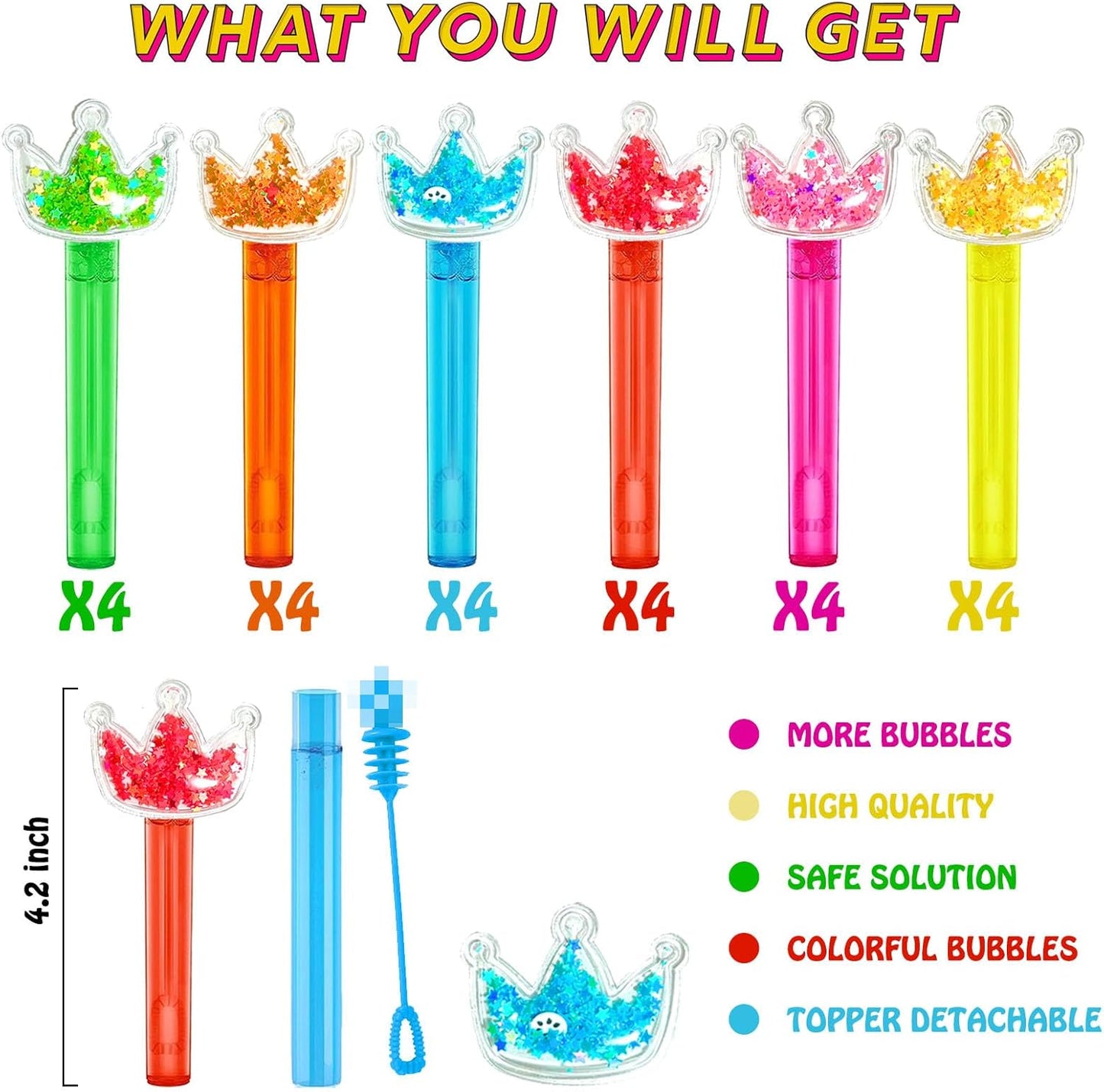 Princess Party Favors,24Pcs Glitter Crown Bubble Wands for Kids,Bling Crown Bubble Wand for Princess Birthday Party Supplies,Classroom Prizes Pinata Goodie Bag Stuffers Gift