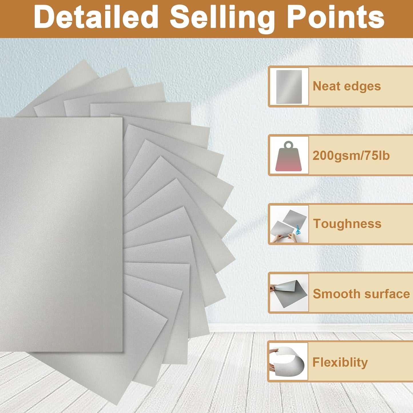 40 Sheets Silver Shimmer Cardstock 8.5 x 11 Metallic Paper, 75lb Thick Card Stock Cutting Paper for Greeting Cards, Card Making, Business Cards, Invitations, Scrapbooking