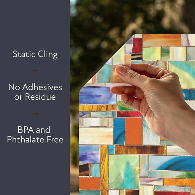 Artscape Montage | Privacy Window Film with Vibrant Colored Pattern | Non-Adhesive & UV Protection | Easy to Apply & Removable | 24 x 36 Inches | Made in USA