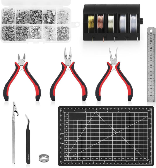 Jewelry Pliers Making Tools Set, Mini Jeweler Pliers for Adults with Beading Wire Kit, Bracelet Helper, Craft Earring Accessories for Jewelry Making Supplies DIY Hobby Repair