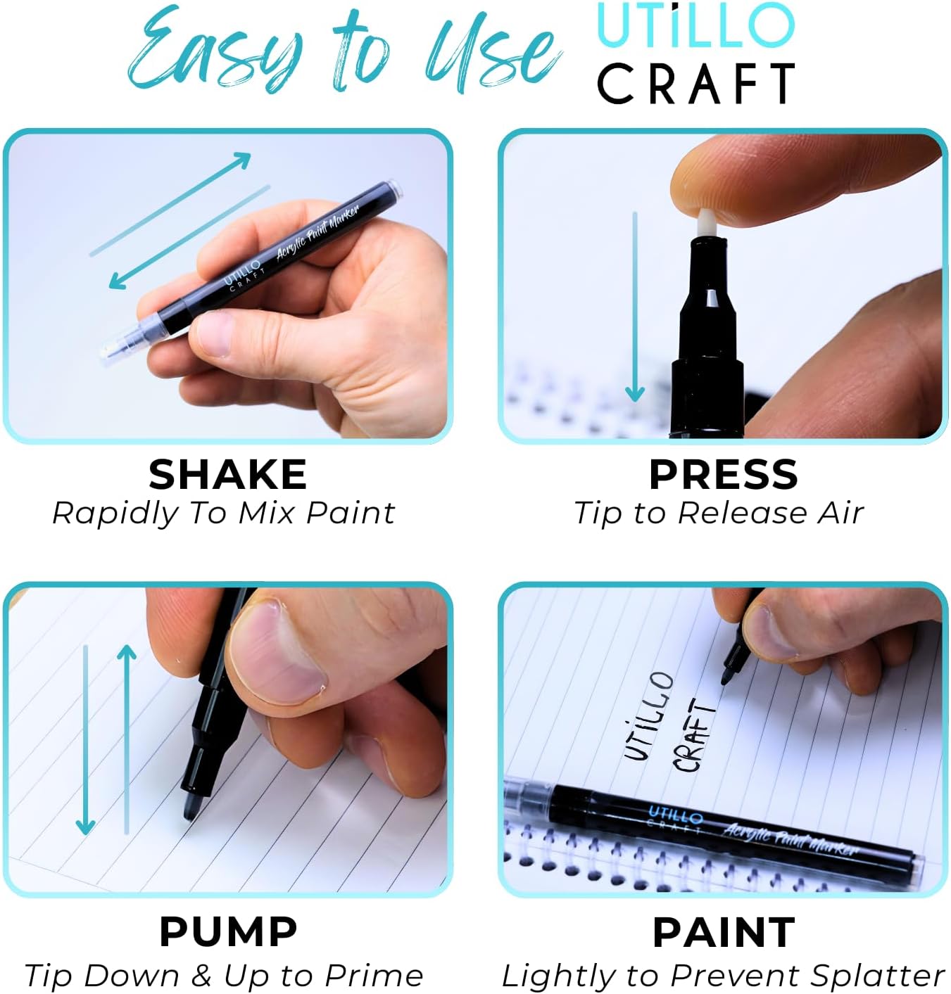 Utillo Craft White+Black Paint Pen (8-Pack) Medium Tip Made in Japan | Bold Color+100% Coverage | For Rock, Wood, Glass, Paper, Fabric, Canvas, Metal and More! | 2-3mm Paint Pens | Acrylic Paint Pens