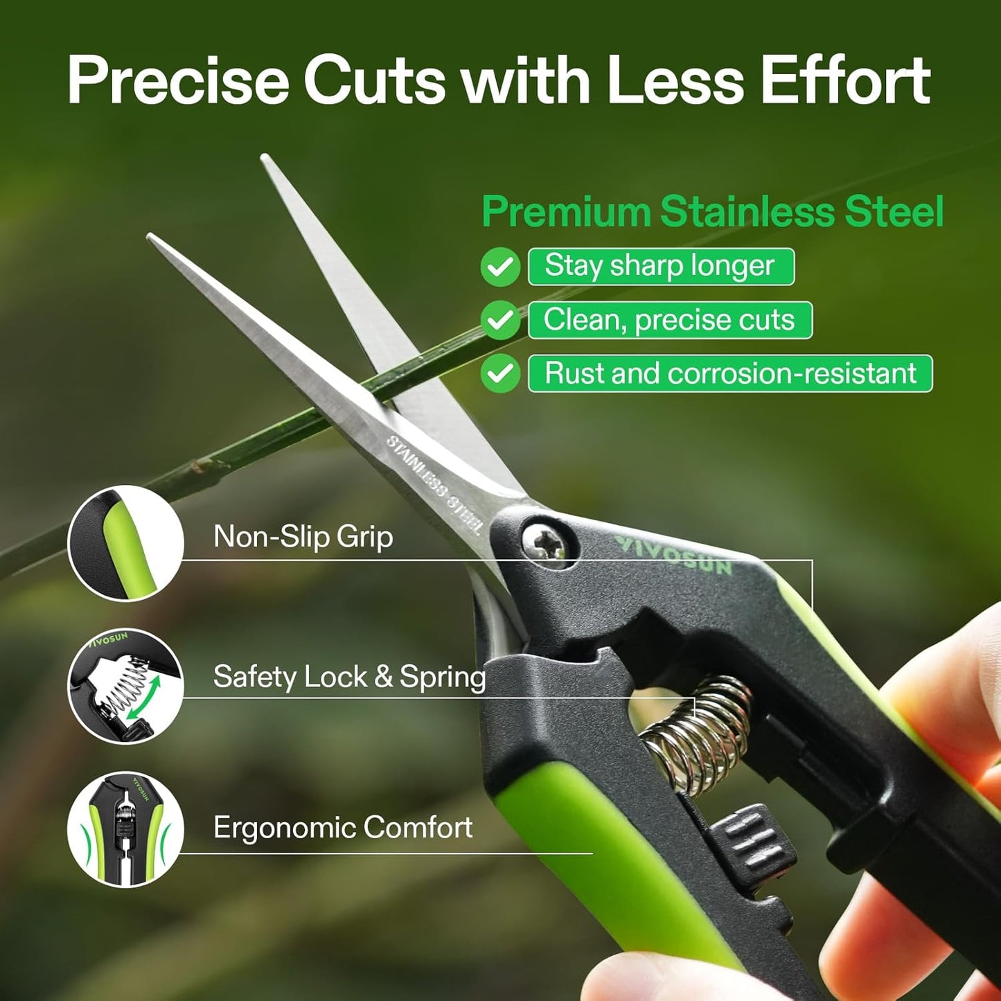 VIVOSUN 2-Pack Gardening Scissors 6.5 Inch Hand Pruner Pruning Shear with Straight Stailess Steel Blades, Black and Green