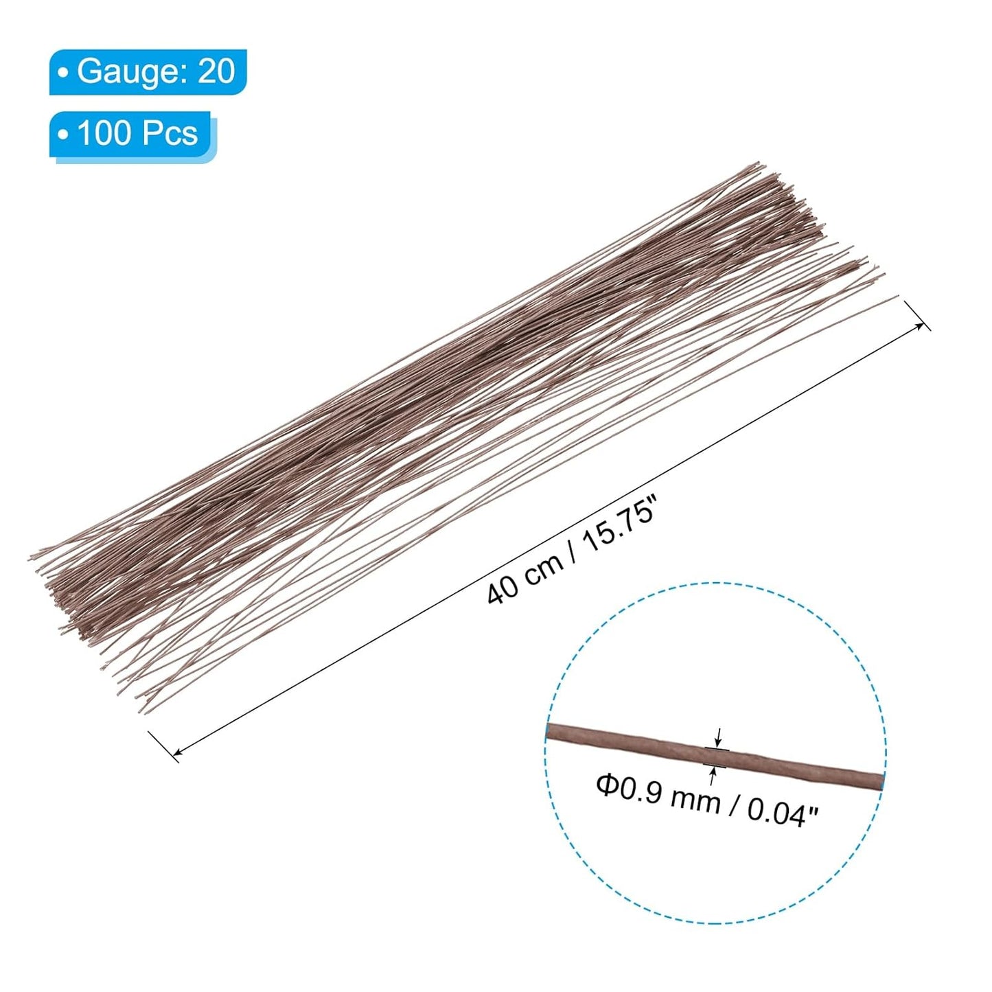 PATIKIL 20 Gauge 16" Floral Stem Wire, 100 Pcs Paper Wrapped Iron Artificial Flower Stem Accessories for DIY Bouquet Stem and Craft Decoration, Brown