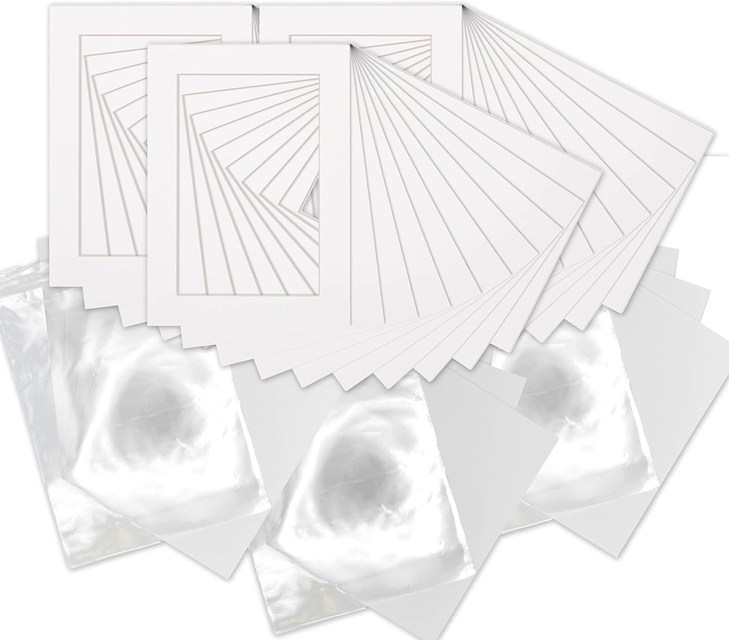 5.5x8.5 Mat for 8.5x11 Frame - Precut Mat Board Acid-Free Show Kit with Backing Board, and Clear Bags White 5.5x8.5 Photo Matte Made to Fit a 8.5x11 Picture Frame Matboard for Framing, Pack of 25 Mats