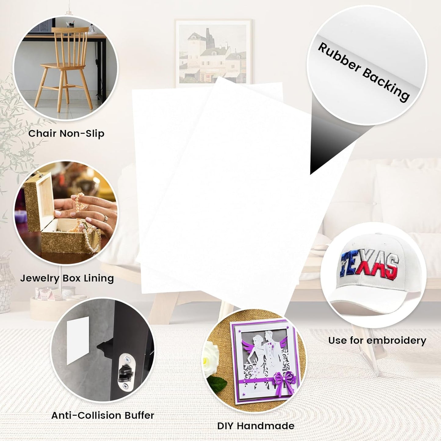 MEARCOOH 3mm Self Adhesive Foam Sheets Crafts, White 9x12 Inch Sticky Eva Foam Paper for Crafts Cardmaking Cushion Embroidery Classroom Stamp Crafts