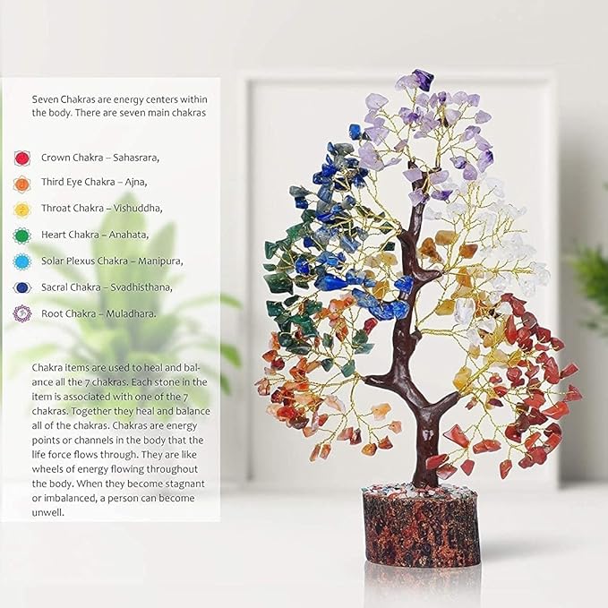 YATSKIA Chakra Crystal Tree - Handmade Healing Crystal Trees with 7 Chakra Stones | Tree of Life for Meditation | Feng Shui | Birthday Gift for Woman | Gifts for Women | Home Decor | Office Decor