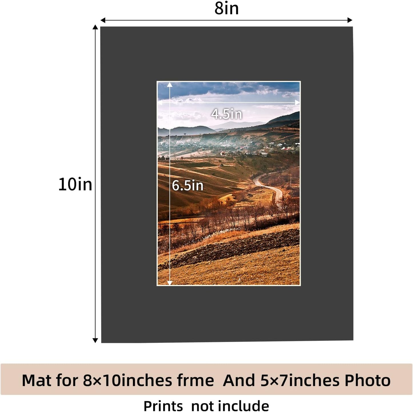 HOTUO 10 Pack Acid Free Black Picture Frame Mats, Pre-Cut 8x10 Picture Mats with Ivory Core Bevel Cut for 5x7 Photo, Signature Friendly 4 Ply Thickness Photo Mat for Frames/Artwork/Prints/Pictures