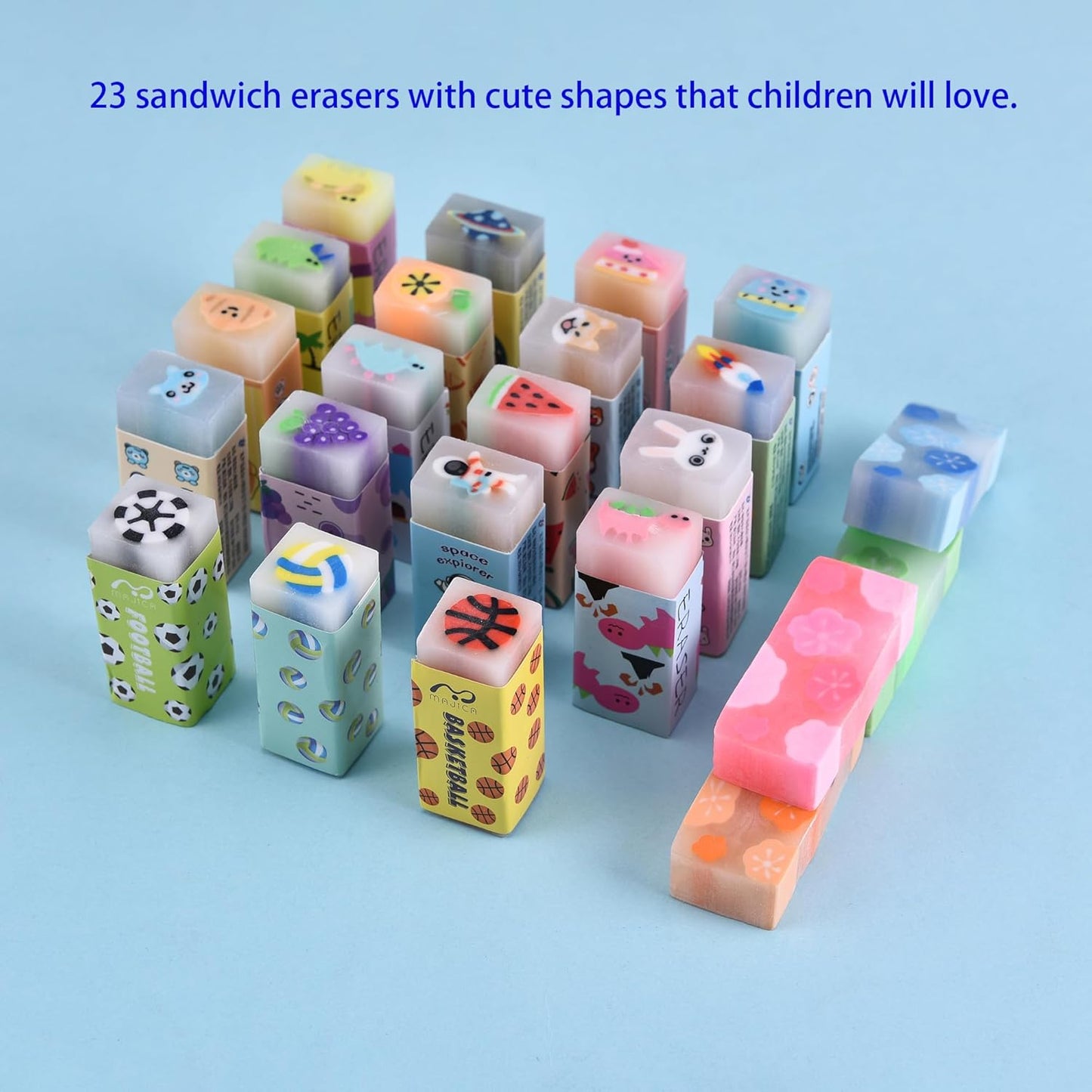 23PCS Big Fun Cute Animal Fruit Pencil Erasers for Kids Bulk,Back to School Party Gifts (Fruit Animal Jelly, Big)