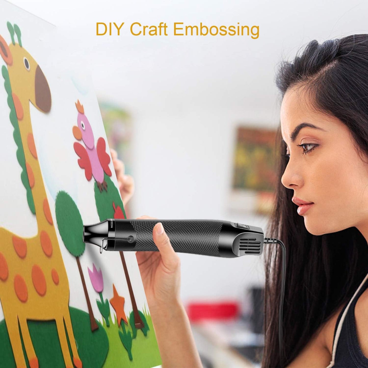Mini Heat Gun, 300W Dual Temperature Hot Air Gun (110V) with 6.6ft Long Cable & Reflector Nozzle - Ideal for Epoxy Resin Crafts, Shrink Wrapping, Embossing & Vinyl Wrap (‎MF300 Constant Temperature)