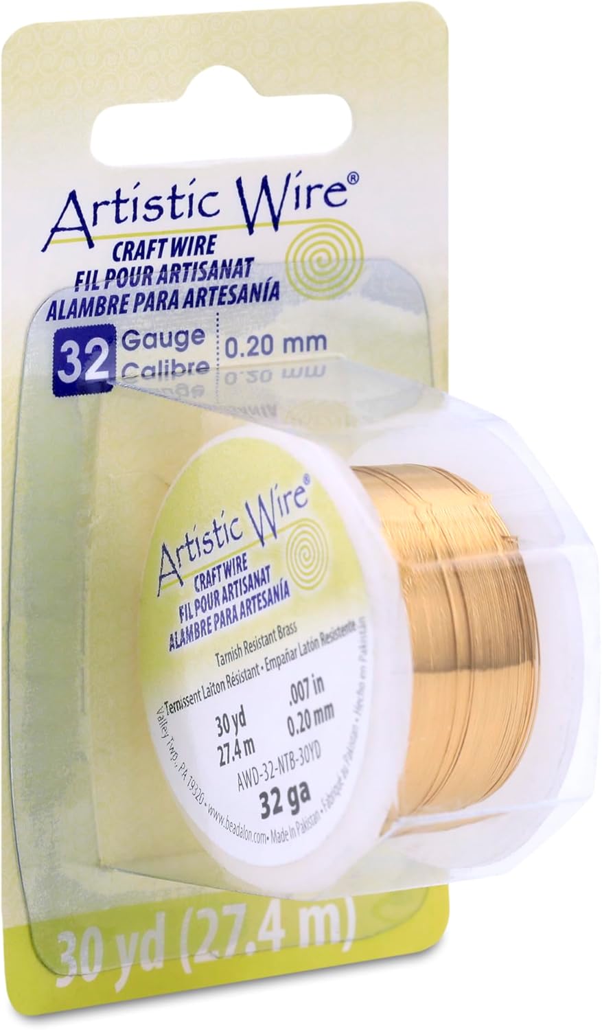 Artistic Wire 32 Gauge Tarnish Resistant Brass Craft Jewelry Wrapping Wire, Gold Color, 30 yd