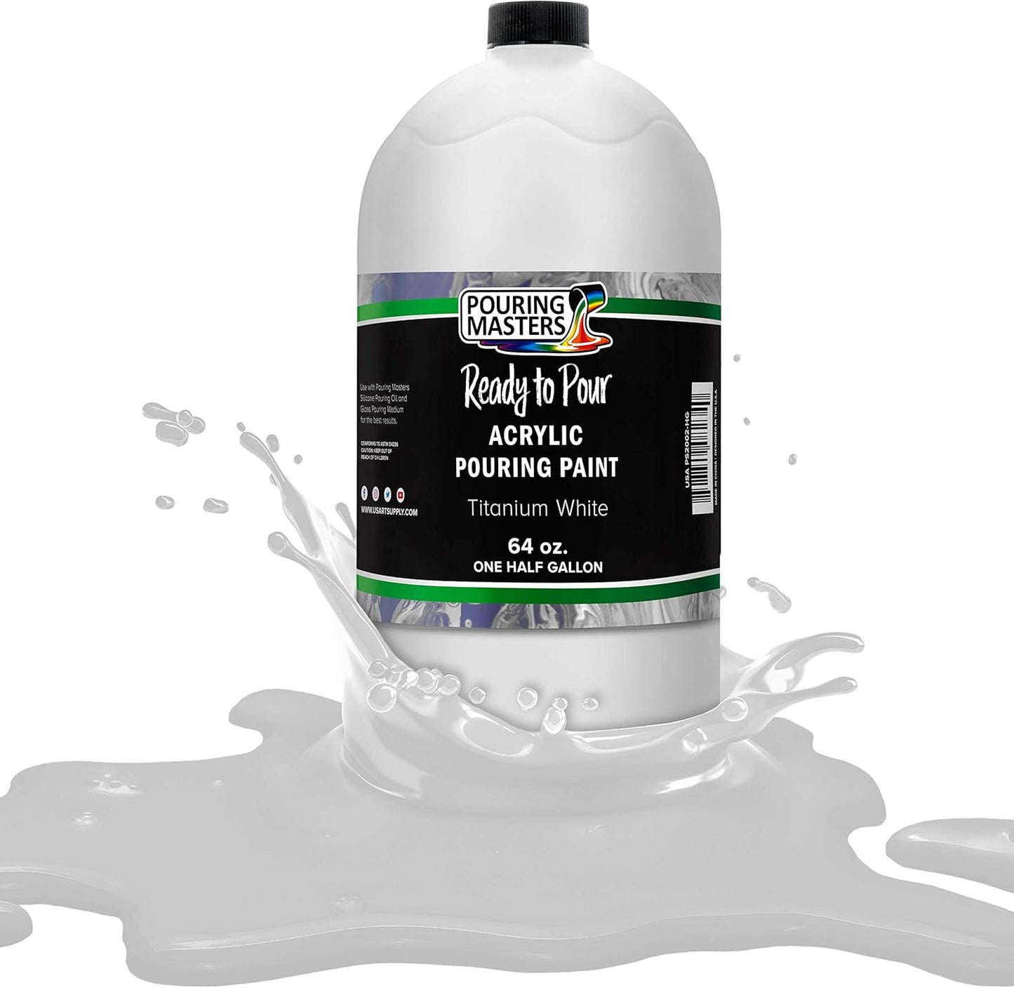 POURING MASTERS Titanium White Acrylic Ready to Pour Pouring Paint - Premium 64-Ounce Pre-Mixed Water-Based - for Canvas, Wood, Paper, Crafts, Tile, Rocks and More