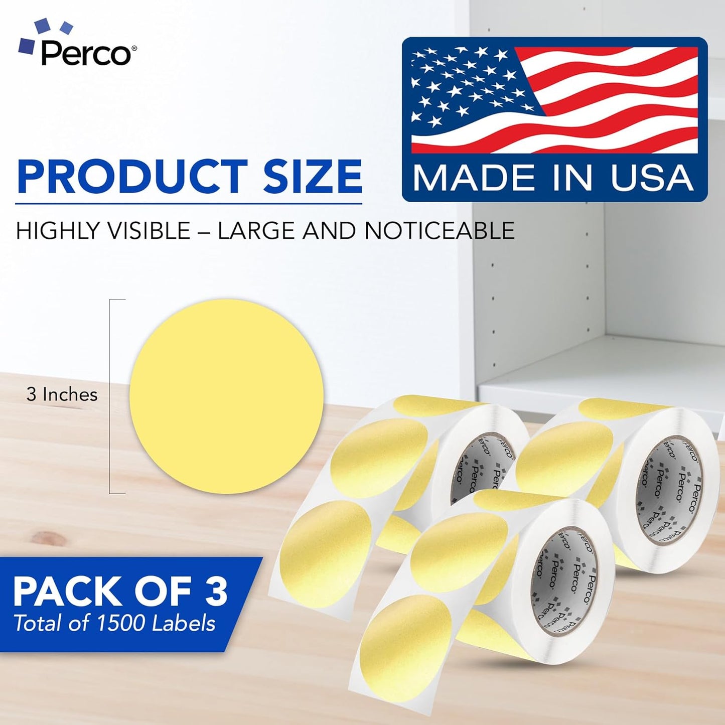 Perco Metallic Gold 3" Round Circle Dot Sticker Labels for Wedding Invitations - Multi-Roll Pack (3 Rolls, 500 Labels Each) - Permanent Adhesive, Vibrant Colors - Perforated for Easy Use, Made in USA