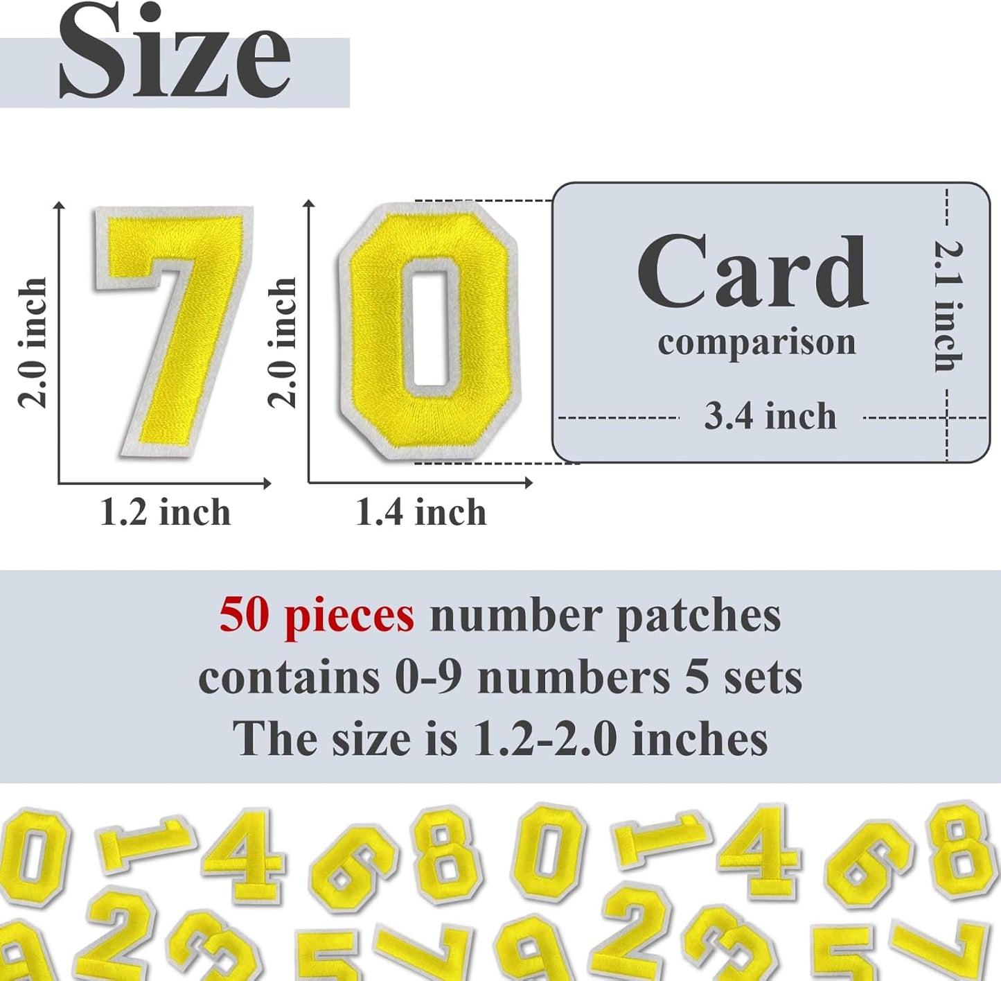 Number Iron On Patches, Numbers 0-9 Embroidery Applique Patch, DIY Decorative Heat Press Patches for Clothing Jeans Jackets Backpacks Hats (Yellow 50 Pcs)