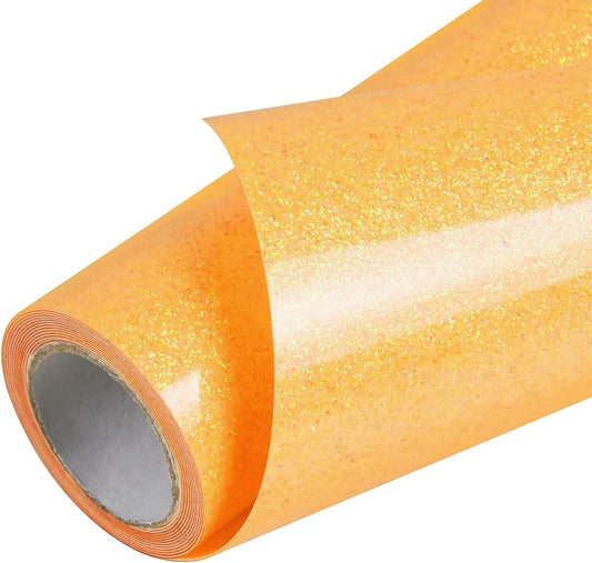 TORC Bright Orange Glitter HTV Heat Transfer Vinyl Roll 12 inch x 5 ft Iron on Vinyl for T Shirts Fall Thanksgiving Crafts