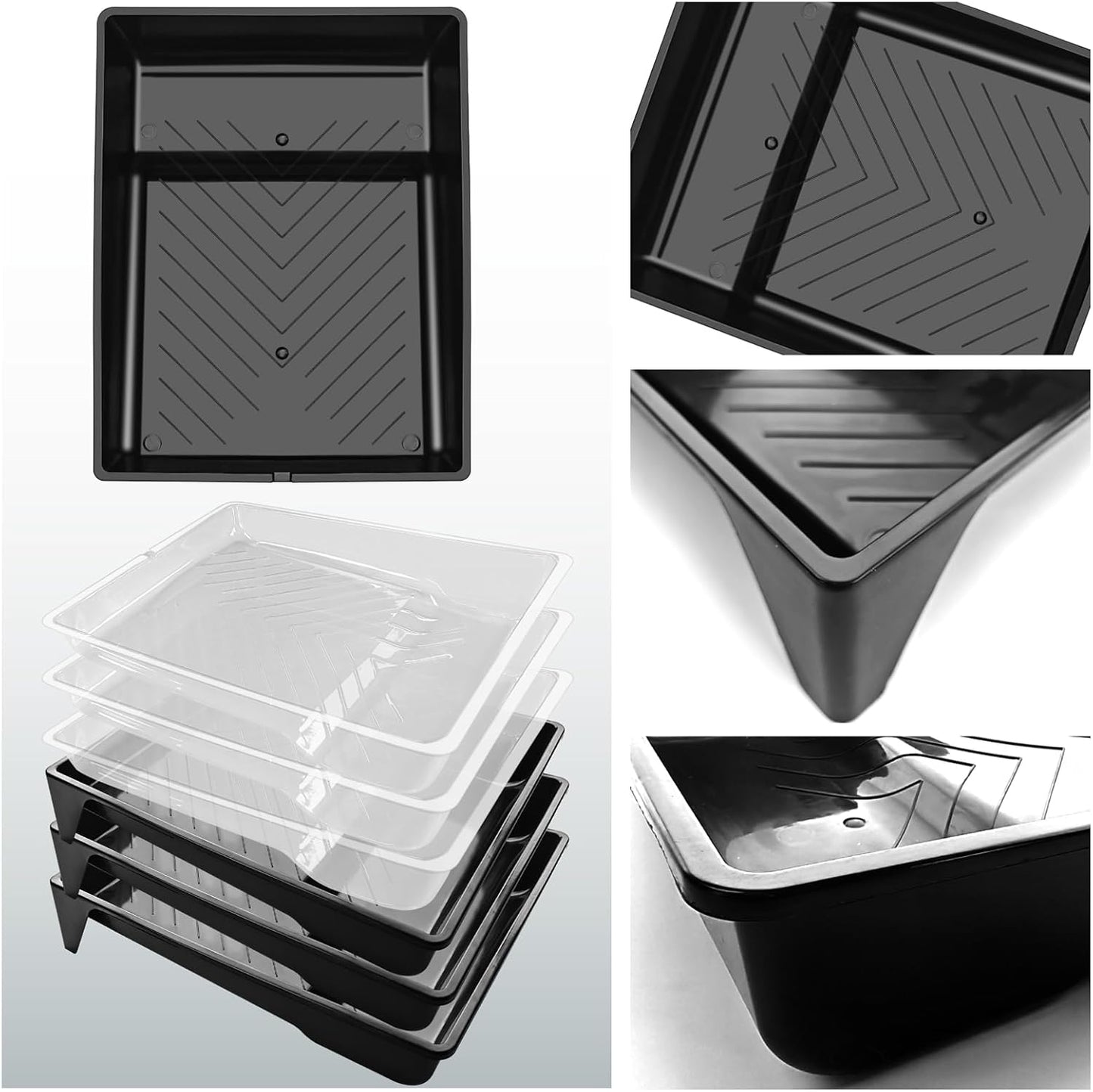 Great Andrew 6 Pack Paint Tray Liners 9 Inch, 3 PC Sturdy Plastic Tray with 3 PCS Disposable Paint Tray Liners, Paint Roller Trays, Paint Pan Liners for DIY Painting Projects, Walls, Furniture