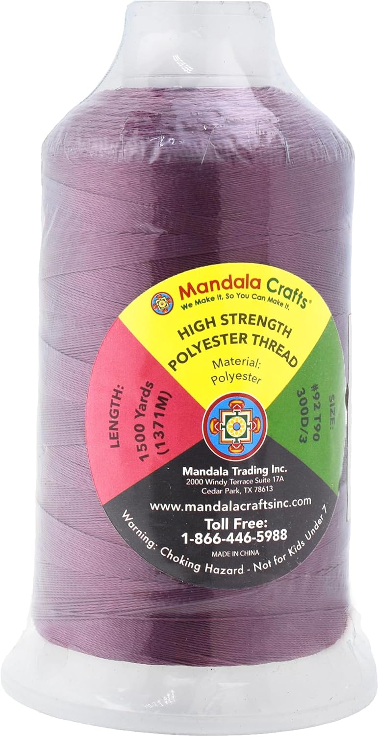 Mandala Crafts Mauve Heavy Duty Thread -1500 Yds Tex 90 Thread for Sewing Drapery Jeans Leather Hair - Bonded Polyester for Outdoor Marine Upholstery