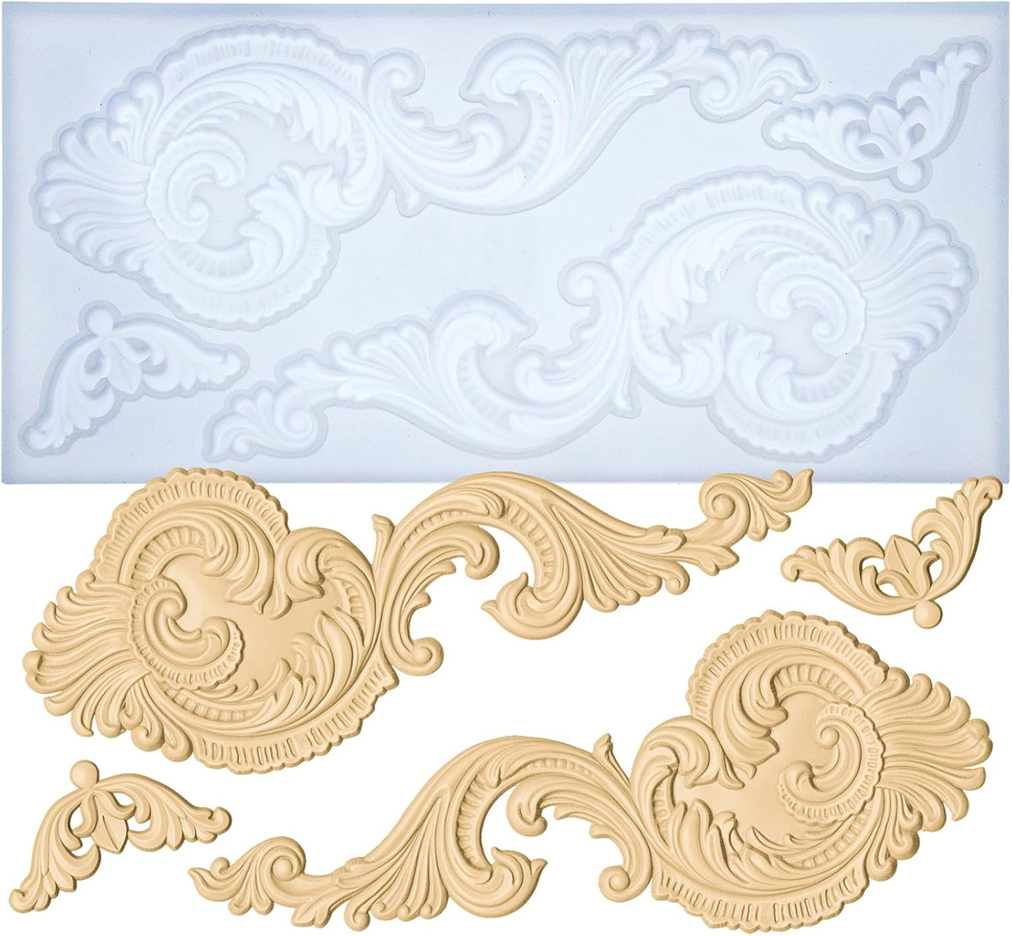 Art Molds for Polyclay Air Dry Clay Plaster Epoxy Resin Fondant Cake Decor Baroque Scrolls