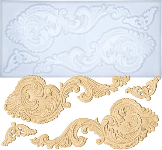 Art Molds for Polyclay Air Dry Clay Plaster Epoxy Resin Fondant Cake Decor Baroque Scrolls
