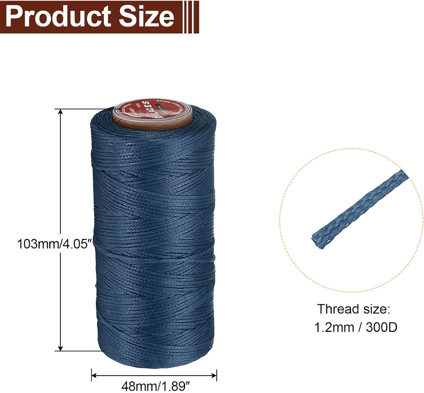 uxcell Flat Leather Sewing Waxed Thread, 140m / 153 Yards Polyester Wax String, 300D Wax Stitching Cord for Leather Crafts, Bookbinding, Bracelets Braided, Blue