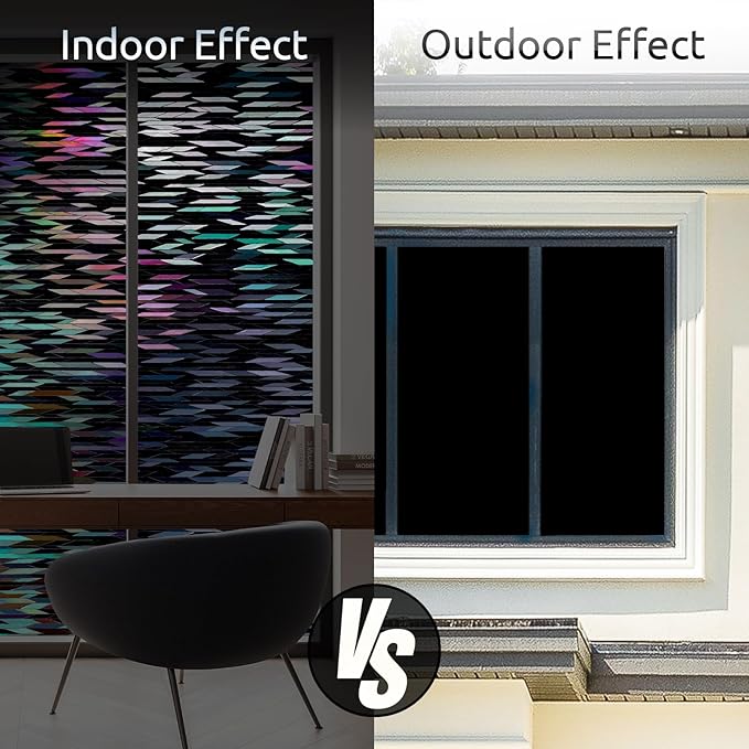 rabbitgoo Window Privacy Film, Total Blackout Window Film, Stained Glass Heat Control Glass Thermal Sticker, Room Darkening Door Cover, Anti-UV Privacy Cling with Installation Tools, 17.5" x 78.7"