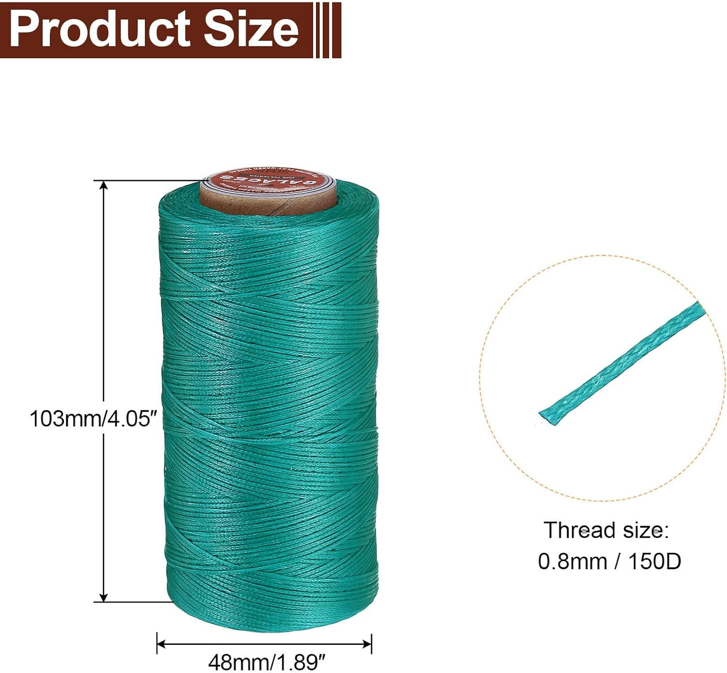 uxcell Flat Leather Sewing Waxed Thread, 270m / 295 Yards Polyester Wax String, 150D Wax Stitching Cord for Leather Crafts, Bookbinding, Bracelets Braided, Peacock Green