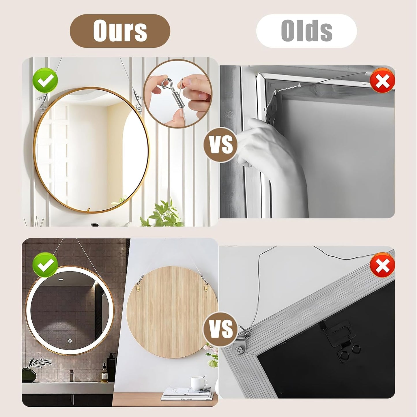 12PCS Picture Hanging Wire Kit for Mirrors, Frames, Artwork, Light Lamp, Billboards, Basket Flowerpot 6.56ft Adjustable Hanging Wire, 3-Hole D Rings Picture Hangers with Screws