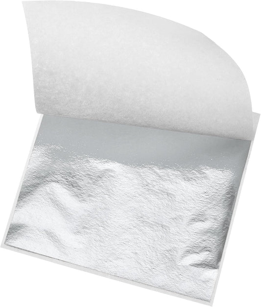 MECCANIXITY Gold Leaf Foil Sheet, Silver Leaf Papers, 3.3 Inch x 3.1 Inch for Art Decoration, Sculptures, Painting, Pack of 150 Pcs