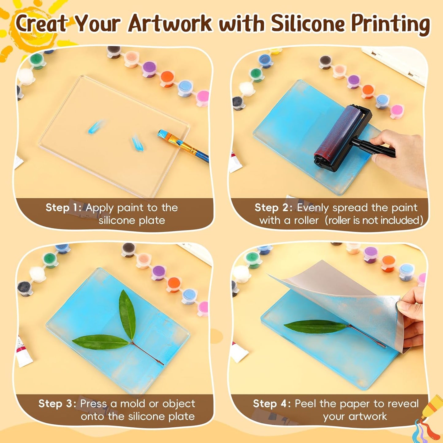 Threlaco 8 Pack Monoprinting Print Plates 5 x 7 Inch Reusable Silicone Plate Class Printing Plates for Press Art Printmaking for Card Making, Scrapbooking, Art Craft Scrapbooking and Journaling