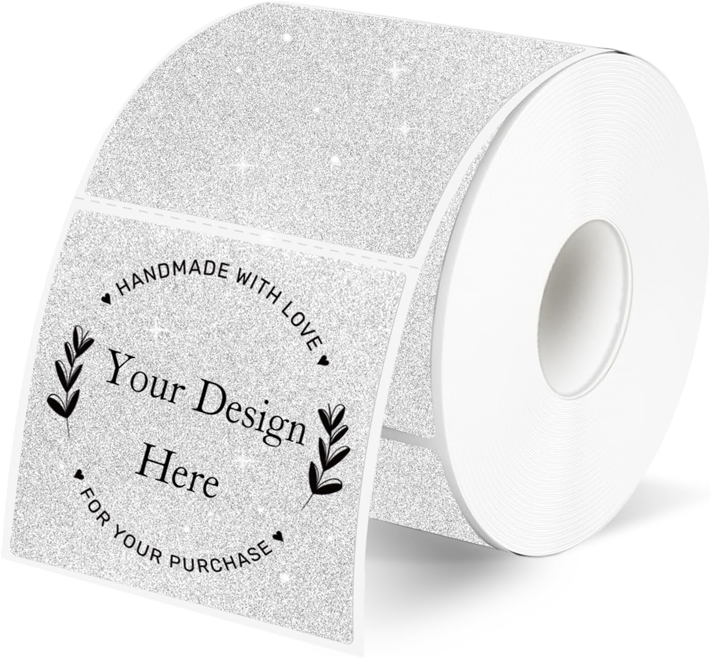 2" x 2" Square Thermal Labels Stickers, Holographic Glitter Thermal Stickers Labels, Waterproof Direct Thermals Label for Small Business, DIY Design- Silver