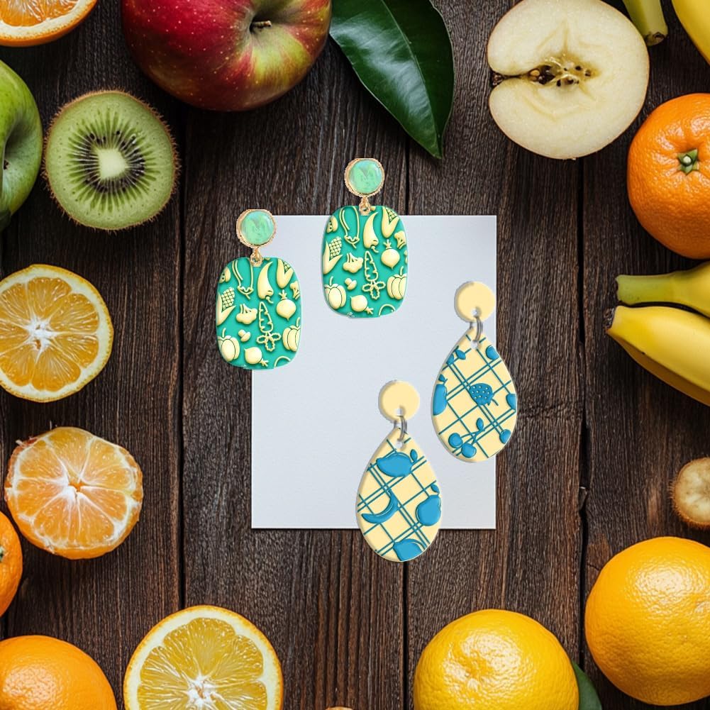 CHGCRAFT 16 Sheets Banana and Apple Clay Texture Mat Mushroom Pattern Polymer Clay Texture Sheets DIY Tools for Pottery Earring Jewelry Making Stamp Engraving Machines, 4x2.6inch