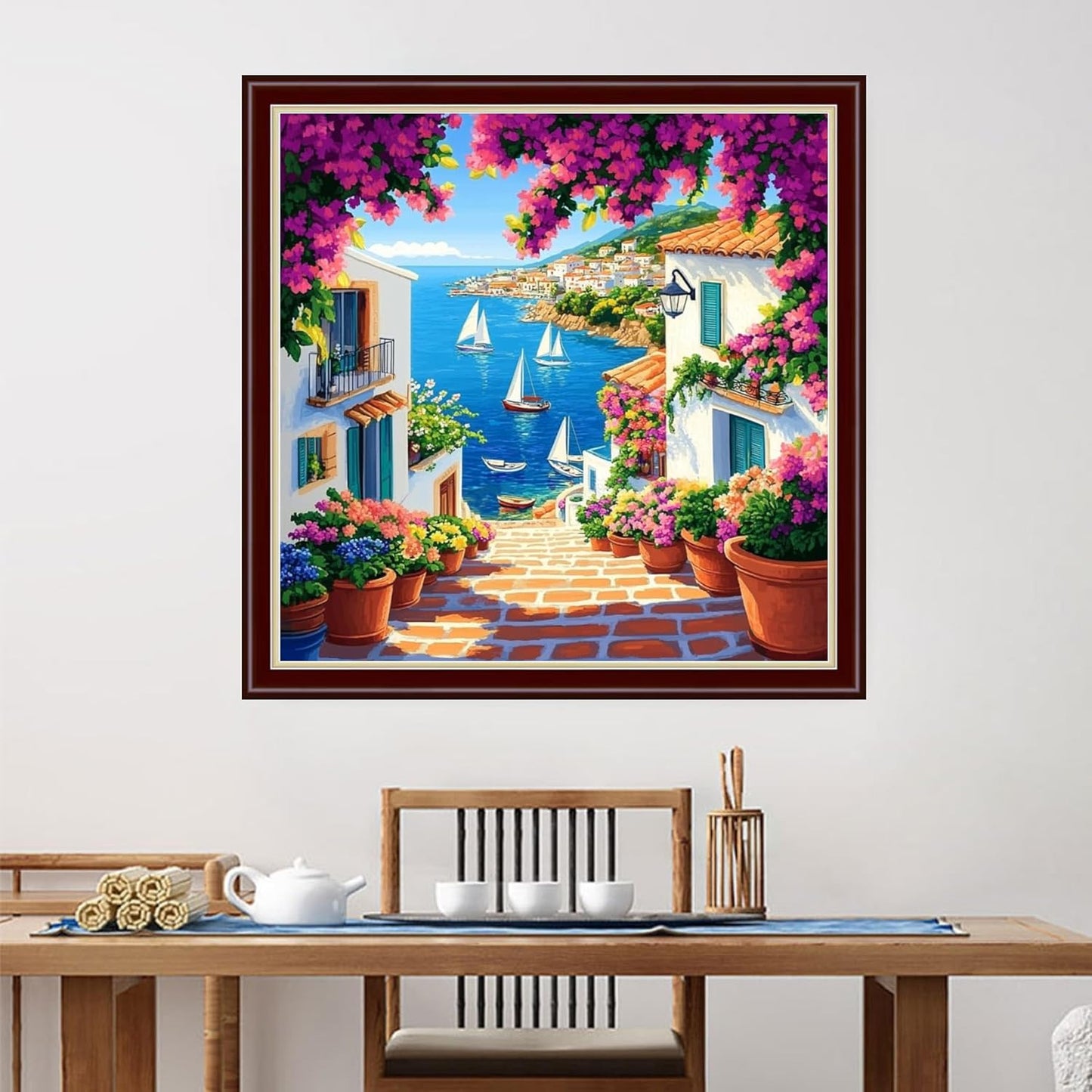 DMCXART Counted Cross Stitch Kits for Adults Needlepoint Kits Unprinted Cross Stitching Embroidery Kit 11CT Cross Stitch Supplies-Seaside Scenery 18x18 inch