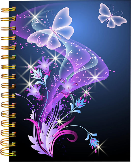 iampanda Spiral Journal Notebook,Fashion Strong Twin-Wire Binding with Premium Paper for Girl Women,60 Sheets A5 College Ruled Notebook/Journal,Perfect for School Office Home Gifts,Blue Butterflies