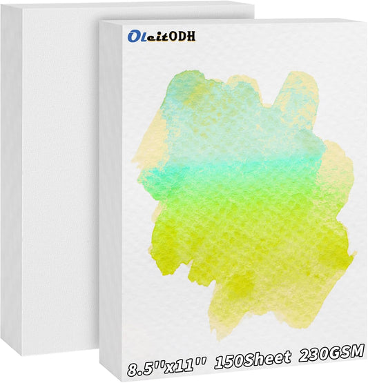 150 Sheets Cotton Watercolor Paper Bulk -230GSM Art Paper-8.5 x 11 inch Painting & Craft Paper, Finger Paints, Watercolor, Tempera, Drawing, Art Room & Home School Crafts