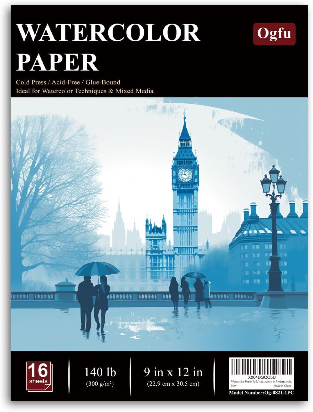 Watercolor Paper Pad, Watercolor Pad 9x12”, 300 GSM/ 140 lb Water Color Paper, 16 Sheets Cold Press - Painting, Drawing & Art Supplies for Adults & Kids, Watercolor Sketchbook for Wet & Dry Media.